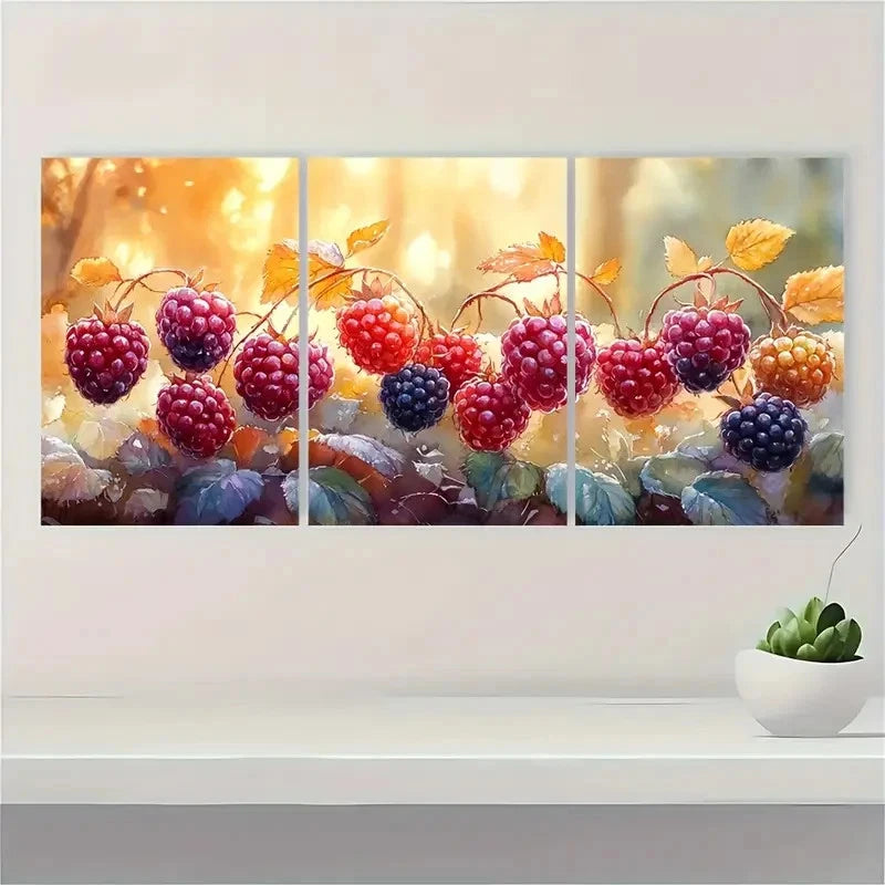 3pcs  Blackberry Painting Berries YU    Wall Art Set Canvas Framed 40x60cm - High Quality Print 100% Australian Made Wall Canvas Ready to Hang - Bella Home Decor