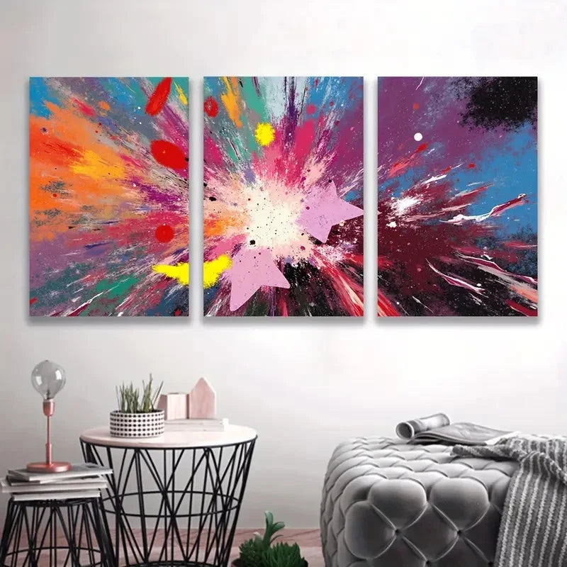 3pcs An Abstract Splatter Design Of Colors     Wall Art Set Canvas Framed 60x90cm - High Quality Print 100% Australian Made Wall Canvas Ready to Hang - Bella Home Decor