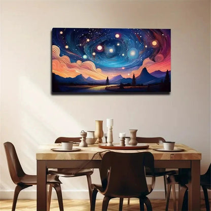 Vibrant Cosmic Landscape Night Wall Art Canvas Office Home Room Framed 120x60cm