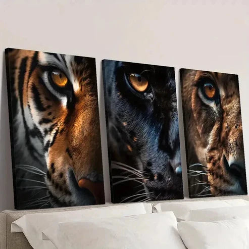 3pcs Close Up of Tiger Panther and Lion Eyes Wall Art Canvas Unframed - High Quality Print 100% Australian Made Wall Canvas - Bella Home Decor