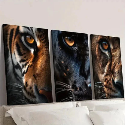 3pcs Close Up of Tiger Panther and Lion Eyes Wall Art Canvas Unframed - High Quality Print 100% Australian Made Wall Canvas - Bella Home Decor