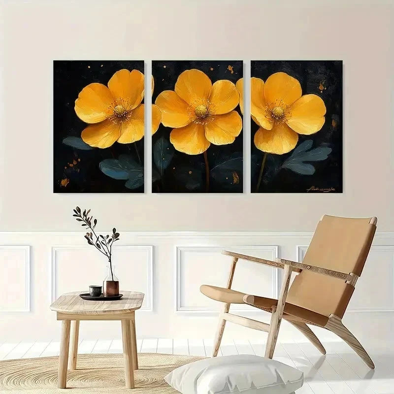 3pcs Buttercup Flower Gardener Perfect Wall Art Set Canvas Framed 40x60cm - High Quality Print 100% Australian Made Wall Canvas Ready to Hang - Bella Home Decor