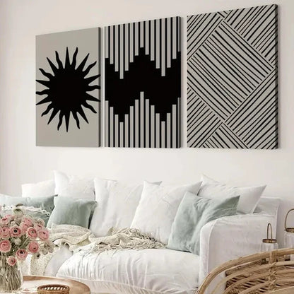 3pcs Abstract Modern Paintings Black Lines White  Wall Art Set Canvas Unframed - High Quality Print 100% Australian Made Wall Canvas - Bella Home Decor