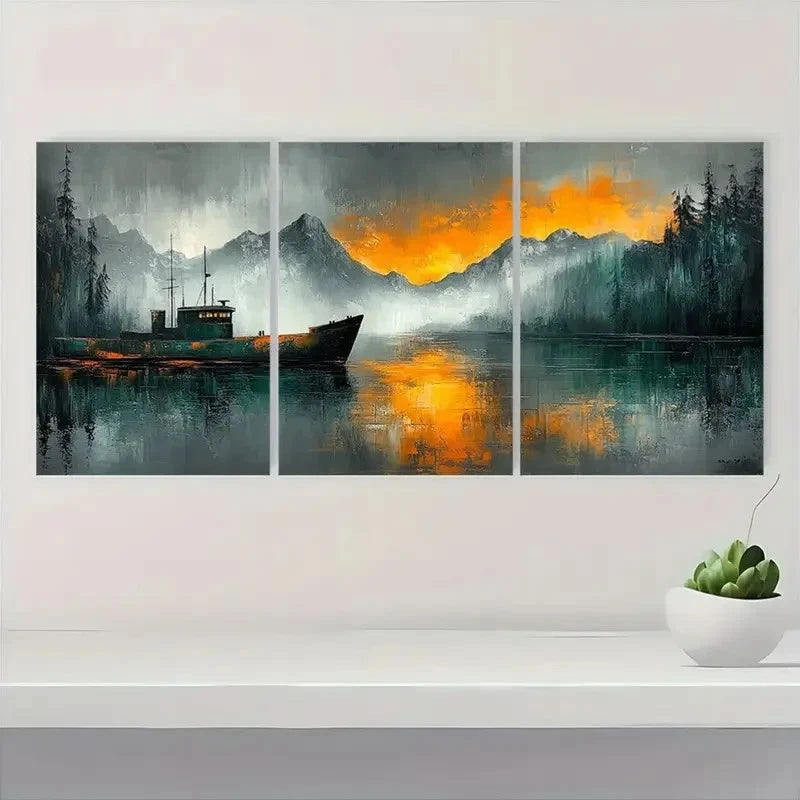 3pcs Abstract Haber Green Grey Theme U  Wall Art Set Canvas Framed 40x60cm - High Quality Print 100% Australian Made Wall Canvas Ready to Hang - Bella Home Decor