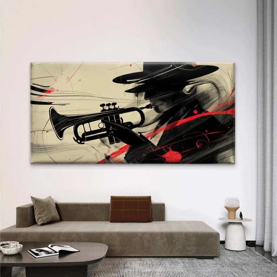 Jazz Musician Playing Trumpet Wall Art Canvas Office Home Room Framed 120x60cm