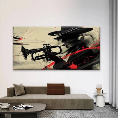 Jazz Musician Playing Trumpet Wall Art Canvas Office Home Room Framed 120x60cm