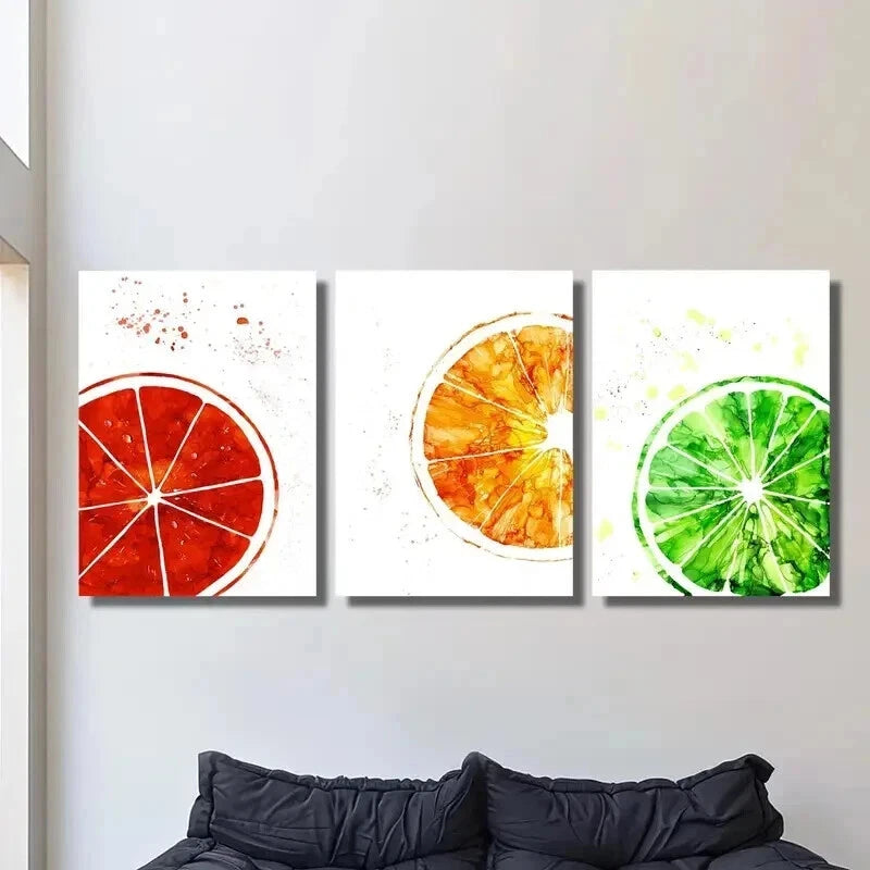 3pcs Bloody Oranges Fresh Green Lime Wall Art Set Canvas Framed 50x70cm - High Quality Print 100% Australian Made Wall Canvas Ready to Hang