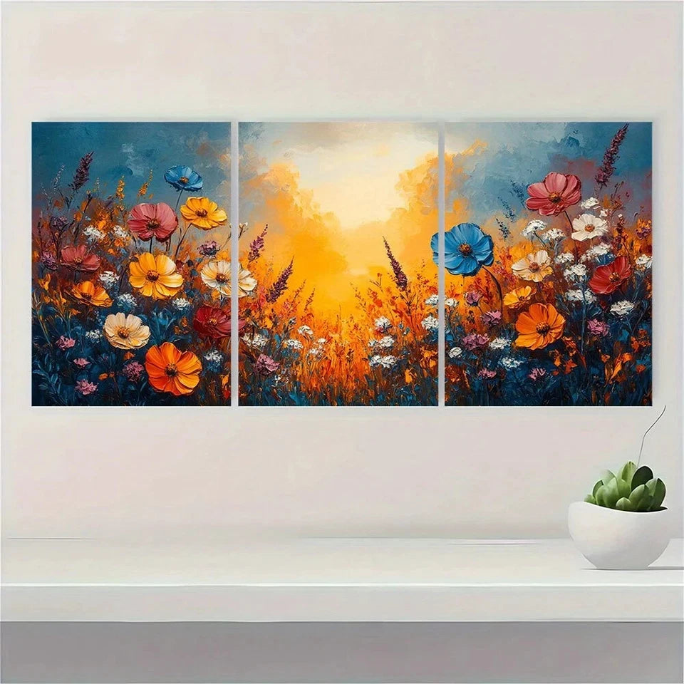 3pcs Vibrant Colorful Painting Wildflowers Metal Print Ready to Hang Art - Bella Home Decor