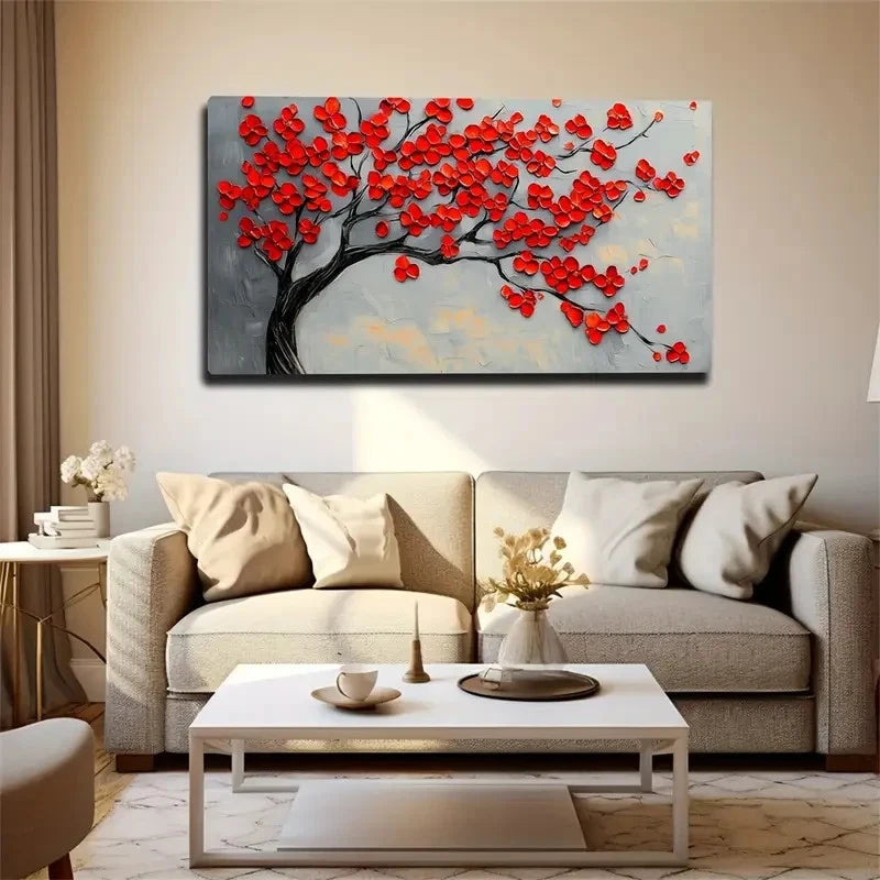 Vibrant Red Petals On Retro Wall Art Canvas Office Home Room Framed 120x60cm