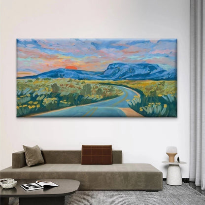 Abstract Mountain Road Sunset Wall Art Canvas Office Home Room Framed 120x60cm