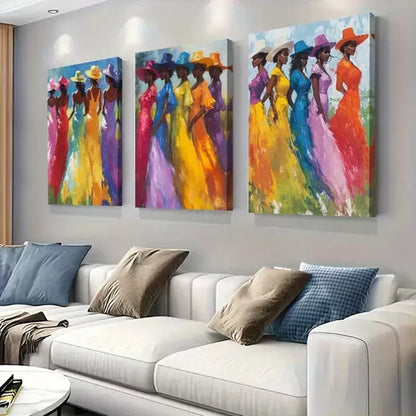 3pcs Colorful Elegant Women Triptych Wall Art Set Wall Art Canvas Unframed - High Quality Print 100% Australian Made Wall Canvas - Bella Home Decor
