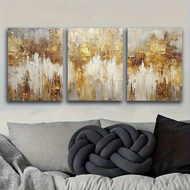 3pcs Golden and White Abstract Cityscape Wall Art Set Canvas Framed 50x70cm - High Quality Print 100% Australian Made Wall Canvas Ready to Hang - Bella Home Decor