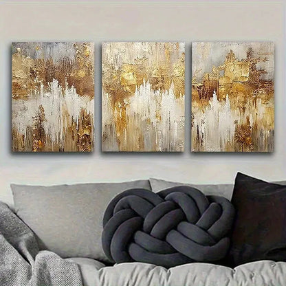 3pcs Golden and White Abstract Cityscape Wall Art Set Canvas Framed 50x70cm - High Quality Print 100% Australian Made Wall Canvas Ready to Hang - Bella Home Decor