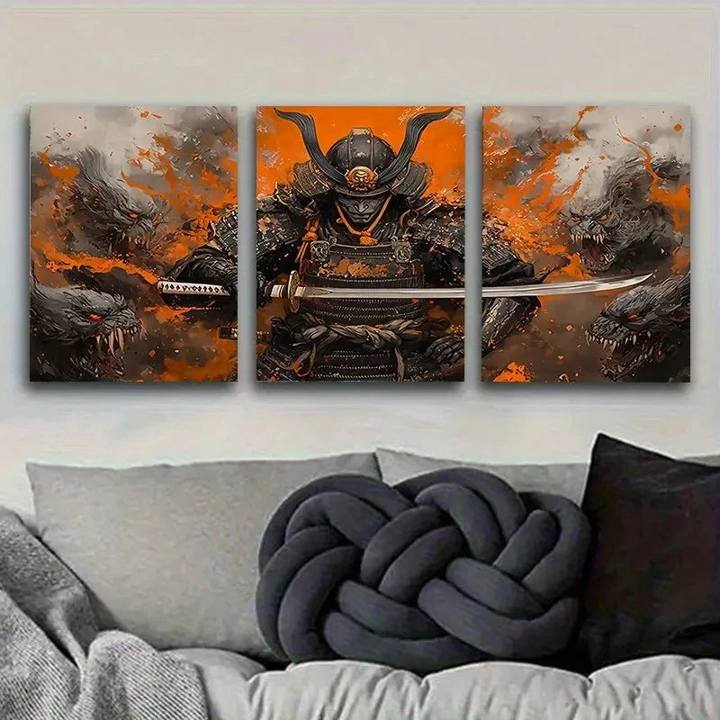 3pcs Samurai Warrior Fantasy Wall Art Set Canvas Framed 60x90cm - High Quality Print 100% Australian Made Wall Canvas Ready to Hang - Bella Home Decor
