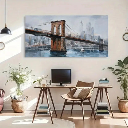 Abstract New York City Skyline Wall Artc Canvas Office Home Room Framed 120x60cm