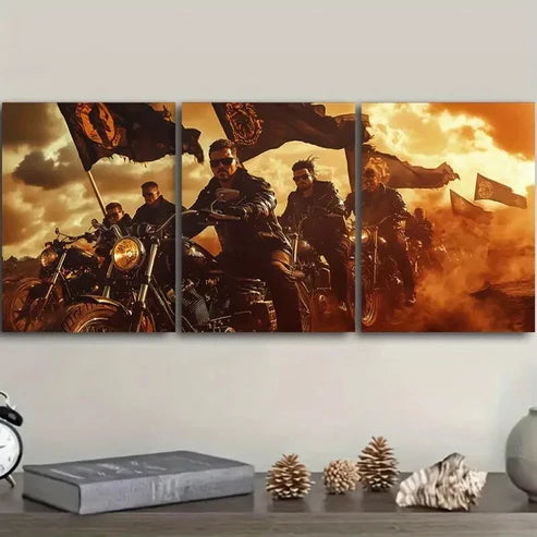 3pcs Motorcycle Dramatic Biker Scene Wall Art Canvas Unframed - High Quality Print 100% Australian Made Wall Canvas