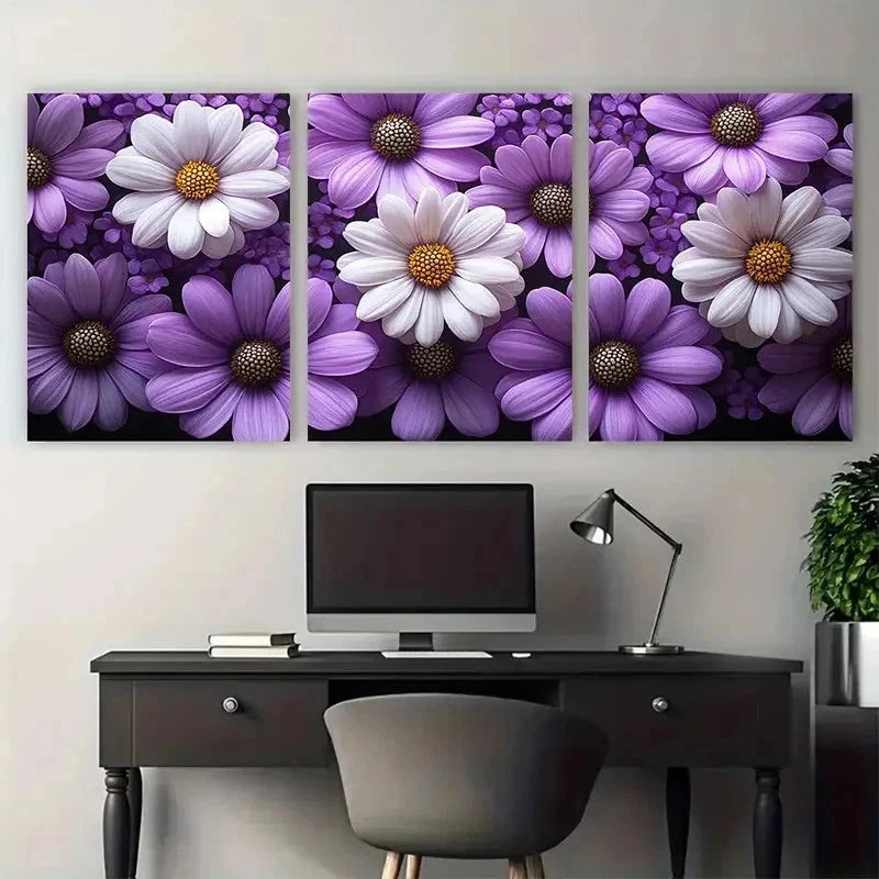 3pcs Elegant Marguerite Daisy Decor Perfect Wall Art Set Canvas Framed 50x70cm - High Quality Print 100% Australian Made Wall Canvas Ready to Hang
