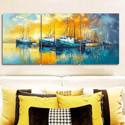 3pcs Boats on the Pier Suitable BPS   Wall Art Canvas  Framed 60x90cm - High Quality Print 100% Australian Made Wall Canvas Ready to Hang - Bella Home Decor