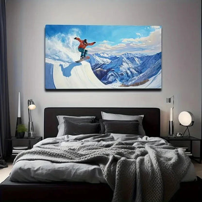 Skiing On A Mountain Top Décor Wall Art Canvas Office Home Room Framed 120x60cm