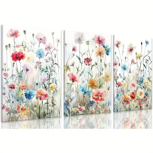 3pcs Colorful Wildflower Pictures Prints Wall Art Canvas Unframed - High Quality Print 100% Australian Made Wall Canvas - Bella Home Decor