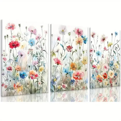 3pcs Colorful Wildflower Pictures Prints Wall Art Canvas Unframed - High Quality Print 100% Australian Made Wall Canvas - Bella Home Decor