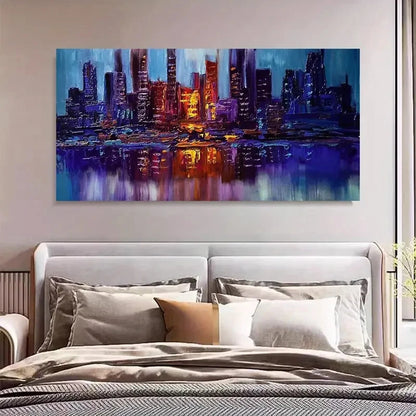 Vibrant Cityscape Night View Wall Art Canvas Office Home Room Framed 120x60cm
