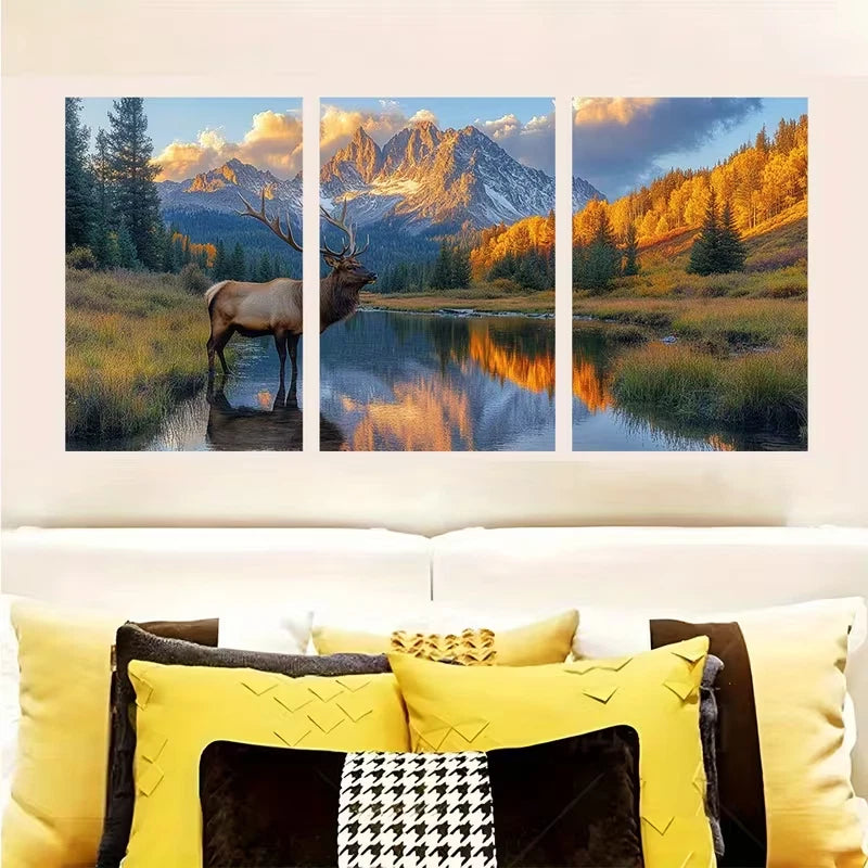 3pcs Rocky Mountain National Park Majestic Elk  Wall Art Set Canvas Framed 50x70cm - High Quality Print 100% Australian Made Wall Canvas Ready to Hang