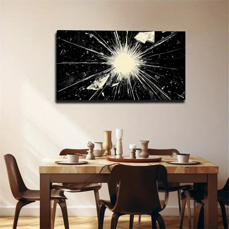 White Shattered Glass Effect Wall Art Canvas Office Home Room Framed 120x60cm