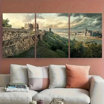 3pcs Vibrant Cityscape & Castle View Perfect Wall Art Set Canvas Framed 50x70cm - High Quality Print 100% Australian Made Wall Canvas Ready to Hang