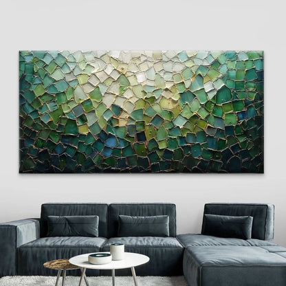 Abstract Green Mosaic Wall Art Canvas Office Home Room Framed 120x60cm