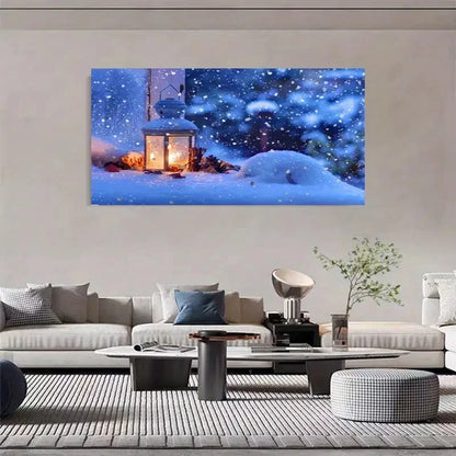 Snowfall & Candle Light Lantern Wall Art Canvas Office Home Room Framed 120x60cm - Bella Home Decor