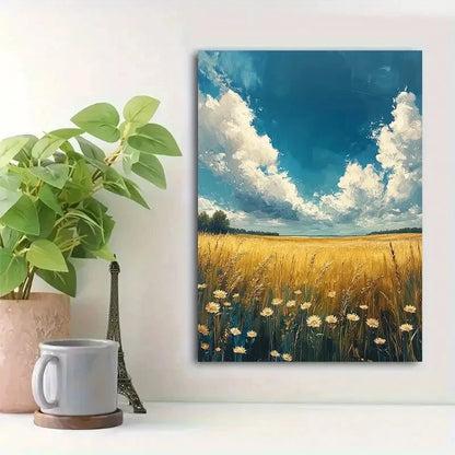 Beautiful Bright Cloudy Skies Above Painting 40x60cm Metal Print Ready to Hang
