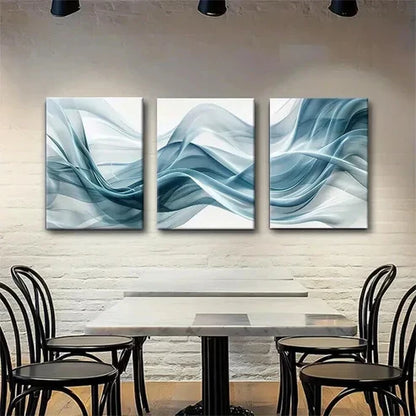 3pcs Abstract Wave Flowing Blue White Wall Art Canvas Unframed - High Quality Print 100% Australian Made Wall Canvas - Bella Home Decor