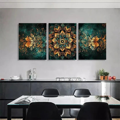 3pcs Golden Mandala Geometric Panel Wall Art Canvas Unframed - High Quality Print 100% Australian Made Wall Canvas - Bella Home Decor