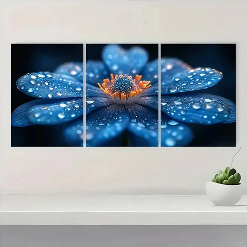 3pcs Blue Star Flower uy Wall Art Set Canvas Unframed - High Quality Print 100% Australian Made Wall Canvas - Bella Home Decor