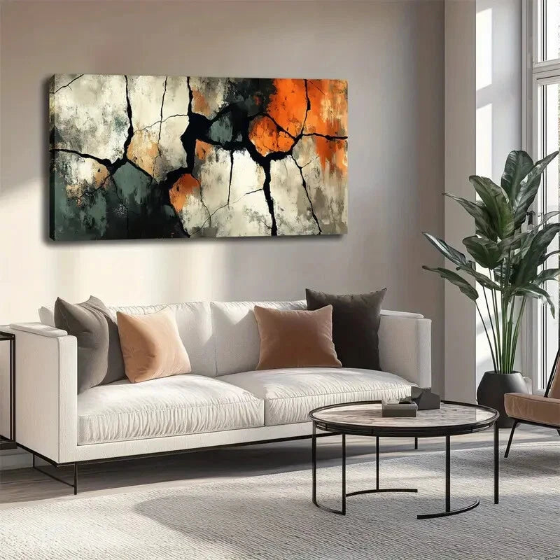 Black Cracked Design Wall Art canvas office home room framed 120x60cm - Bella Home Decor