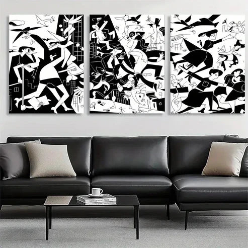 3pcs Black White Abstract Geometric Perfect Wall Art Set Canvas Unframed - High Quality Print 100% Australian Made Wall Canvas - Bella Home Decor