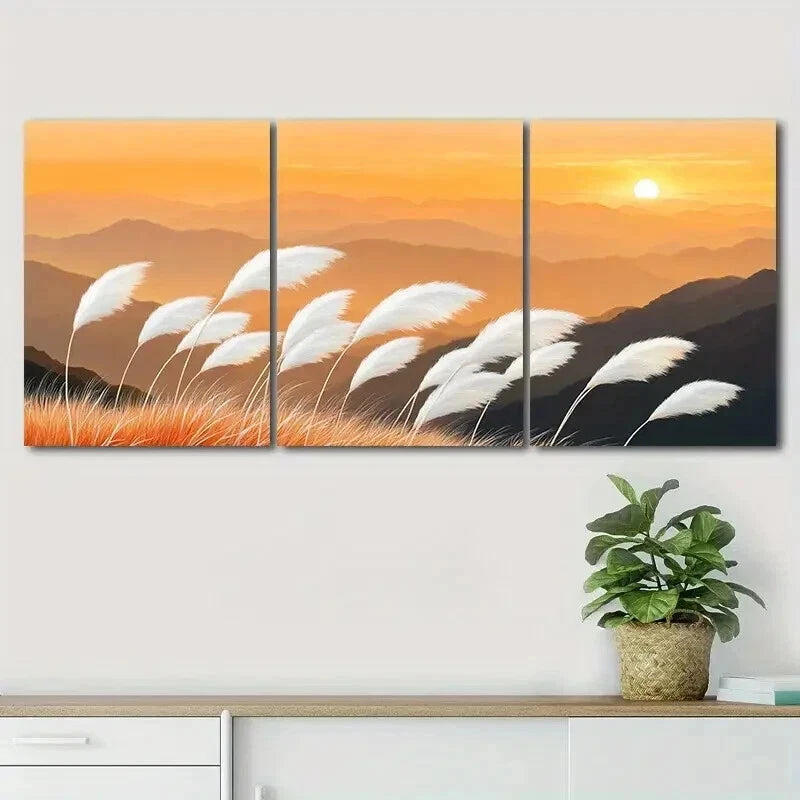 3pcs Autumn Mountain Landscape Shine Perfect Wall Art Set Canvas Framed 50x70cm - High Quality Print 100% Australian Made Wall Canvas Ready to Hang