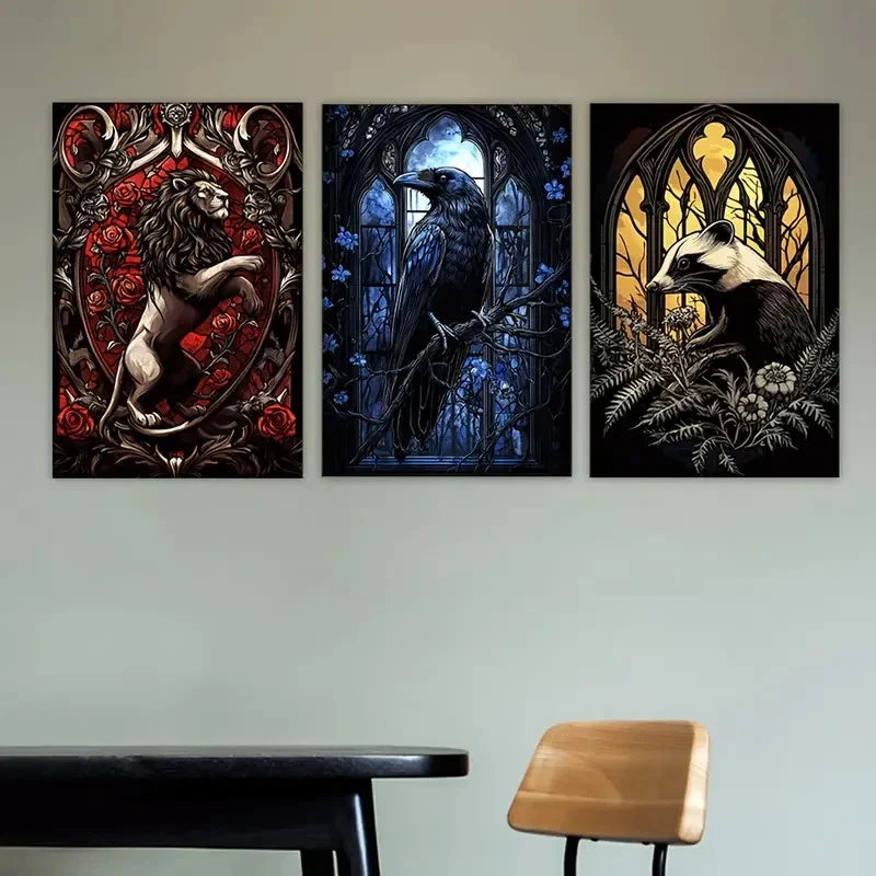 3pcs black bird sitting on a branch Wall Art Set Canvas Framed 40x60cm - High Quality Print 100% Australian Made Wall Canvas Ready to Hang - Bella Home Decor