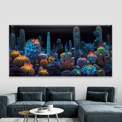 Surreal Neon Tropical Flowers Wall Art Canvas Office Home Room Framed 120x60cm
