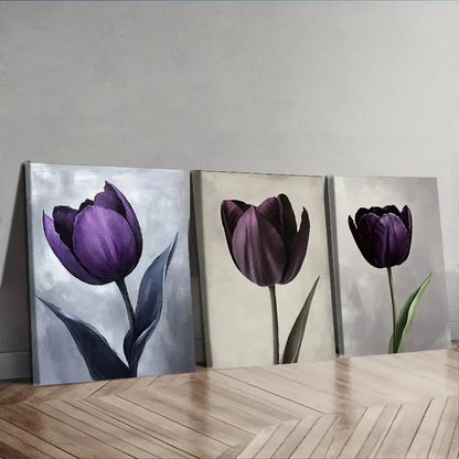 3pcs Featuring a Purple Tulip Wall Art Set Canvas Framed 60x90cm - High Quality Print 100% Australian Made Wall Canvas Ready to Hang