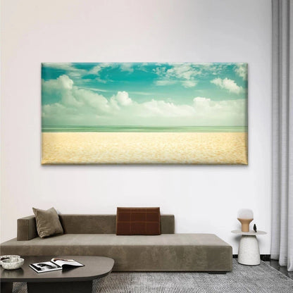 Sandy Shore & Turquoise Sky Wall Art Canvas Office Home Room Framed 120x60cm