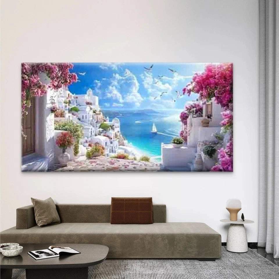 Blue Sky with Sailboat Art Canvas Office Home Room Framed 120x60cm