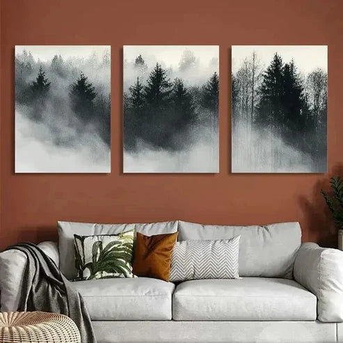 3pcs Foggy Forest Modern Landscape Prints Wall Art Set Canvas Unframed - High Quality Print 100% Australian Made Wall Canvas