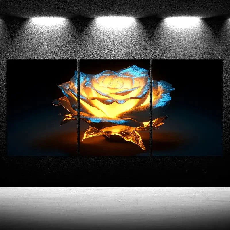 3pcs Beautiful Roses Lighten Themed Metal Print Ready to Hang Art - Bella Home Decor