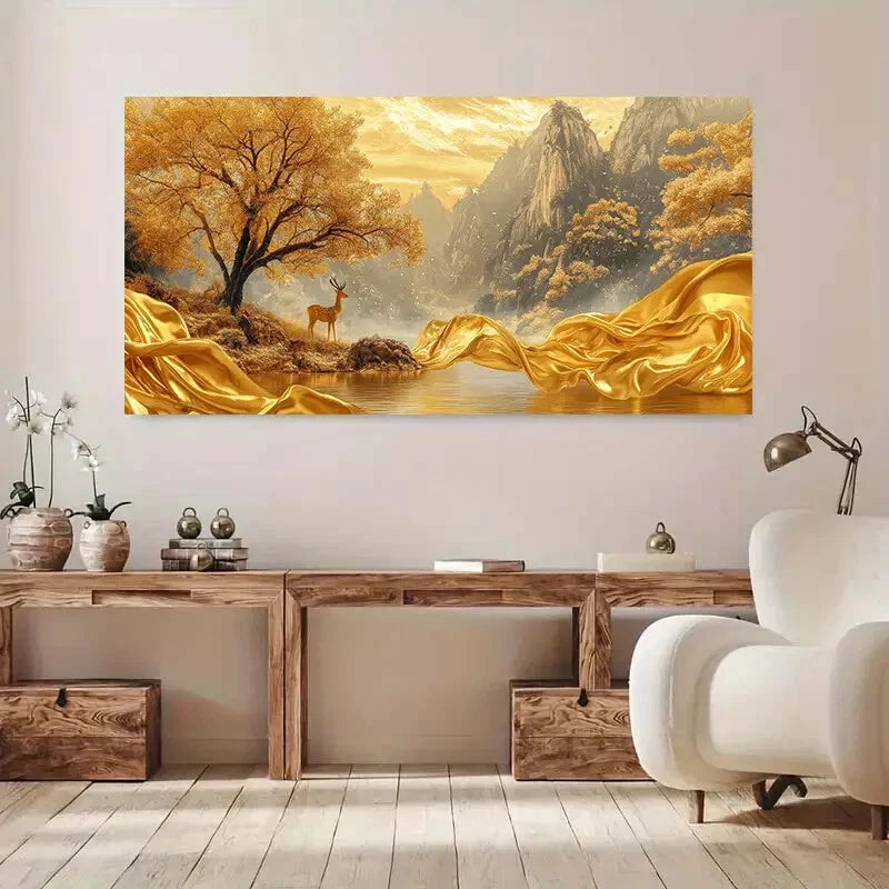 Golden Mountains Nature Beauty Wall Art Canvas Office Home Room Framed 120x60cm