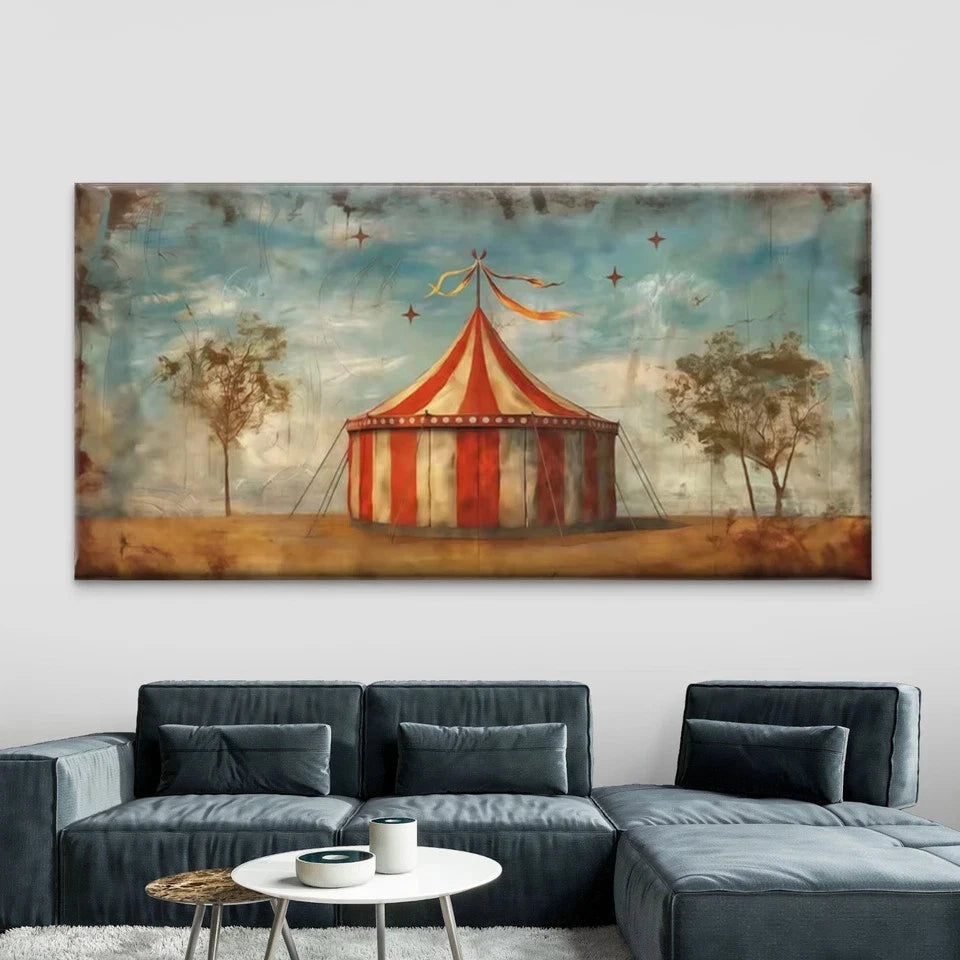 Vintage Circus Tent Wall Art Canvas Office Home Room Framed 120x60cm