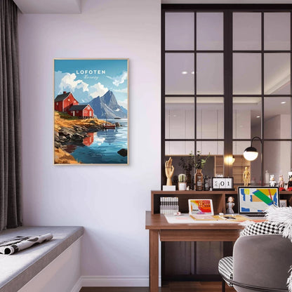 Classic Norwegian Fishing Village Coastline Scene Travel Poster Print Wall Art - Bella Home Decor