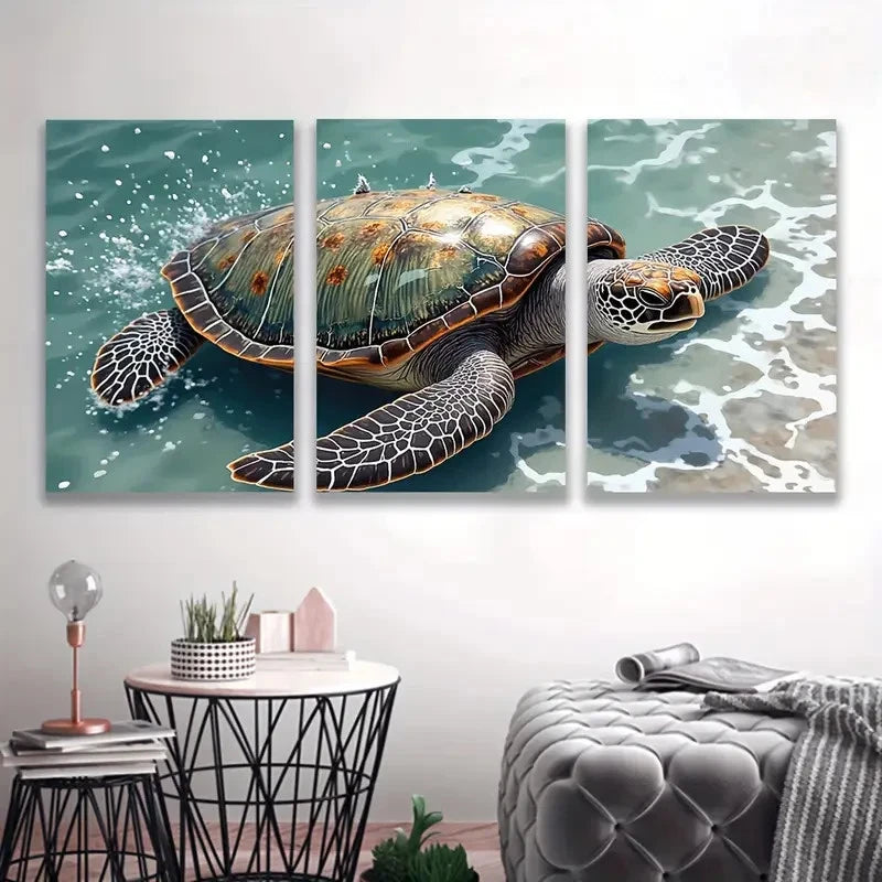 3pcs Green Sea Turtle Ocean Theme  Wall Art Set Canvas Framed 40x60cm - High Quality Print 100% Australian Made Wall Canvas Ready to Hang