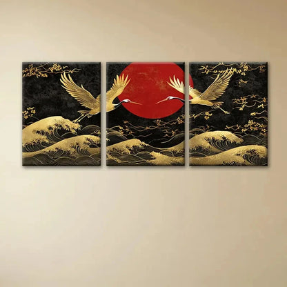 3pcs White Cranes Flying Over The Sea Metal Print Ready to Hang Art - Bella Home Decor